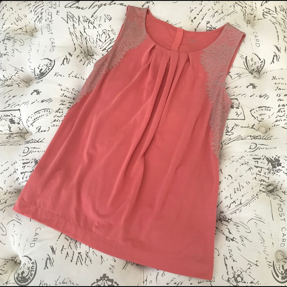 Loft Peach Sleeveless Top with Ivory Lace SZ M